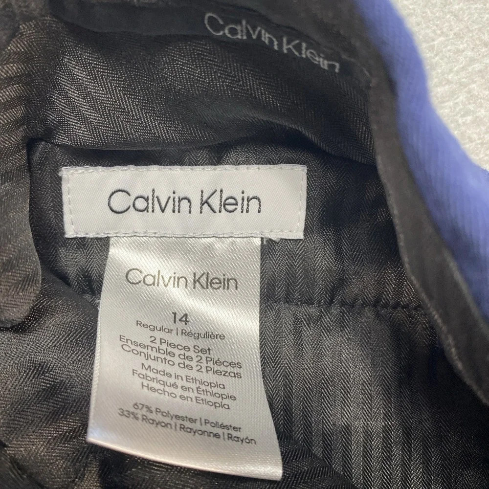 Calvin Klein Boys 14 Dress Suit Blue Blazer With Flat Front Pants Slash Pockets